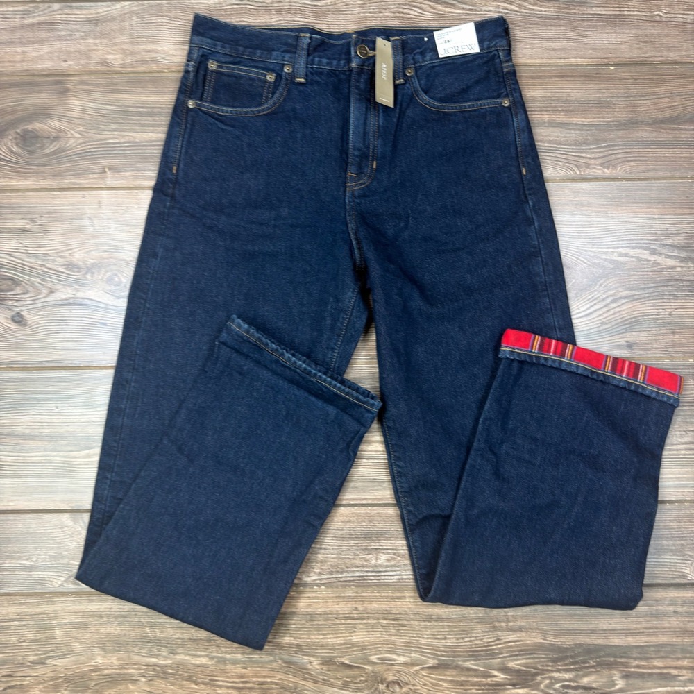 J.Crew Women 28T Relaxed Straight Jeans Blue Plaid Flannel Lined CP309 NEW